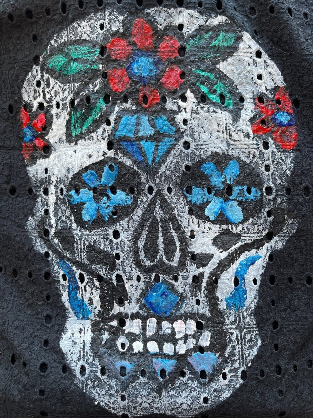 Hand-Painted Sugar Skull Eyelet Shirt